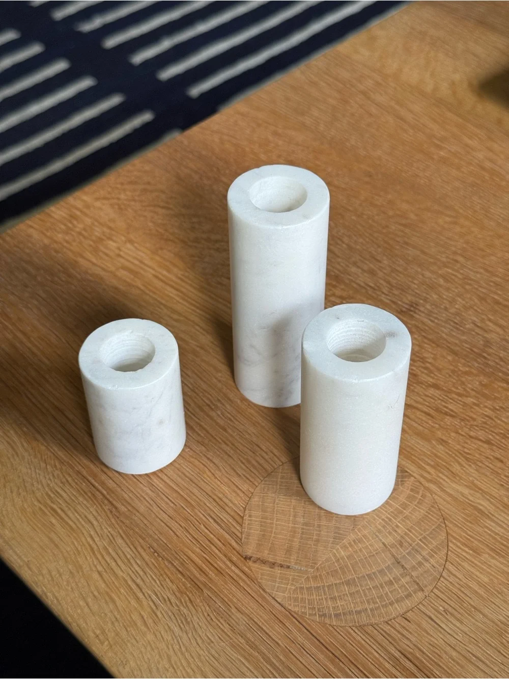White Marble Cylinder Candle Holders - Set of 3